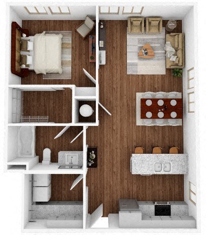 Floor plan for 1 bed, 1 bath, 850 sqft